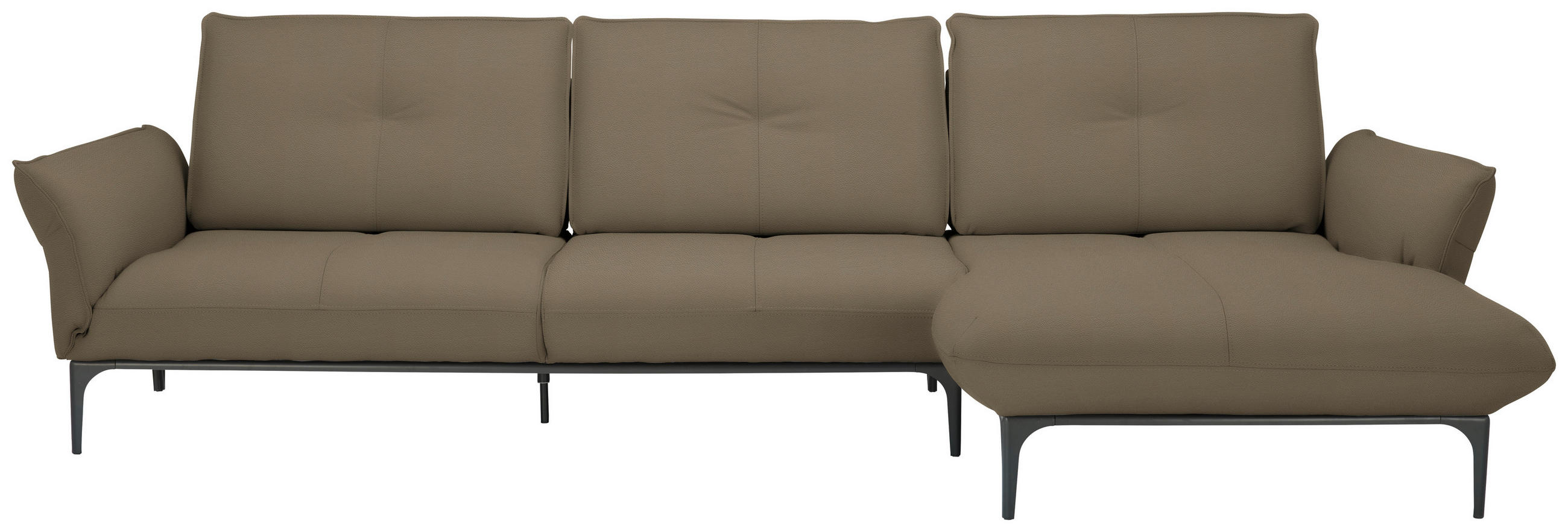 ECKSOFA in Echtleder Hellbraun  - Hellbraun/Schwarz, Design, Leder/Metall (319/182cm) - Valnatura