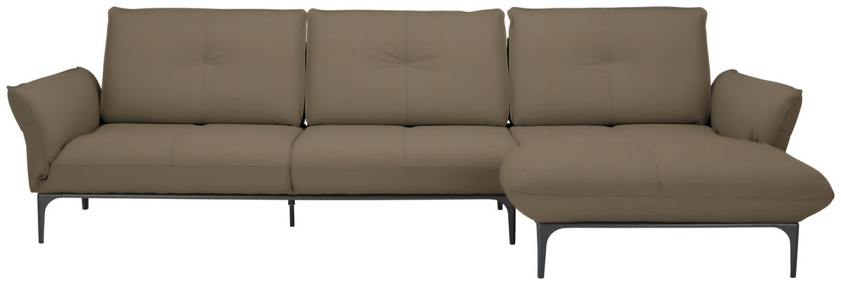 ECKSOFA in Echtleder Hellbraun  - Hellbraun/Schwarz, Design, Leder/Metall (319/182cm) - Valnatura