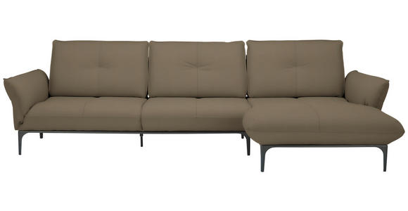 ECKSOFA in Echtleder Hellbraun  - Hellbraun/Schwarz, Design, Leder/Metall (319/182cm) - Valnatura