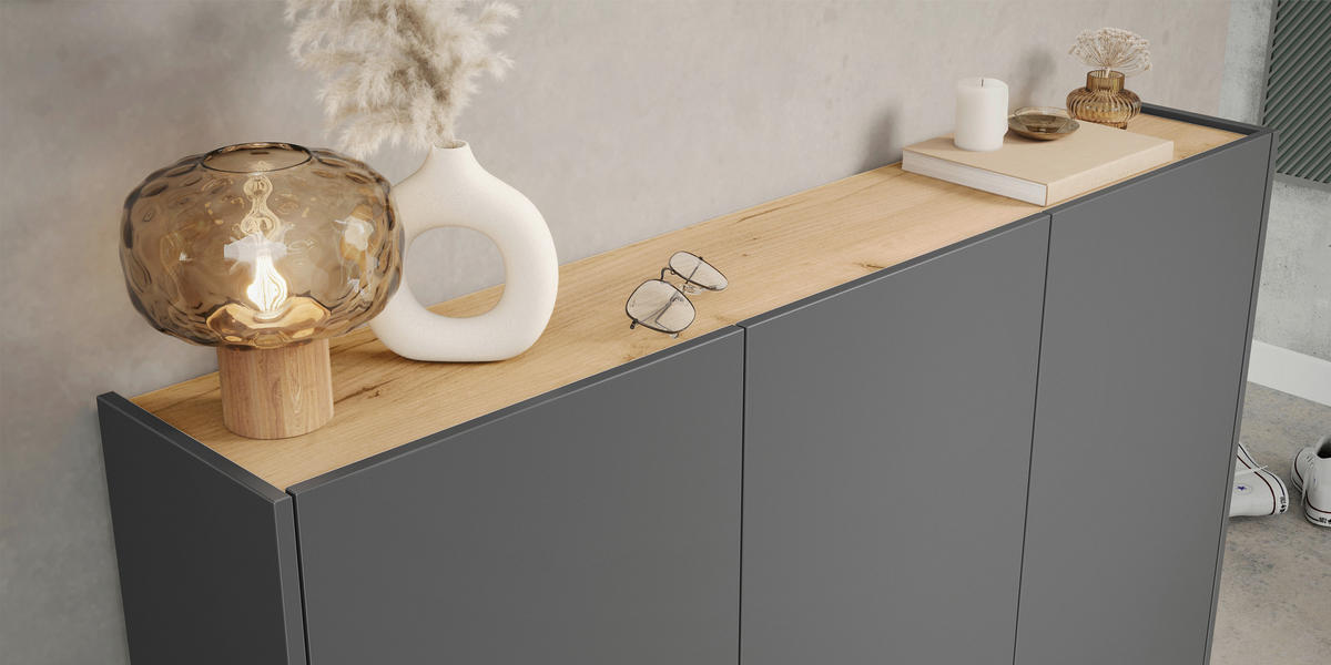 SCHUHSCHRANK Graphitfarben, Eichefarben  - Eichefarben/Schwarz, Design, Holzwerkstoff/Kunststoff (138/105/25cm)