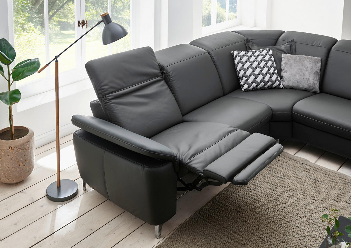 ECKSOFA in Echtleder Anthrazit  - Chromfarben/Anthrazit, KONVENTIONELL, Leder/Metall (292/242cm) - Cantus
