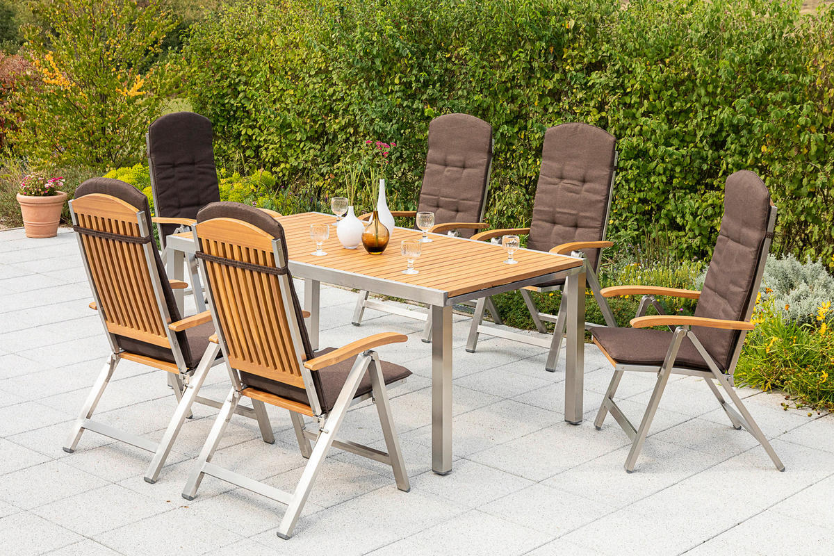 GARTENTISCHGRUPPE  - Silberfarben/Braun, ROMANTIK / LANDHAUS, Holz/Textil - Gardenson