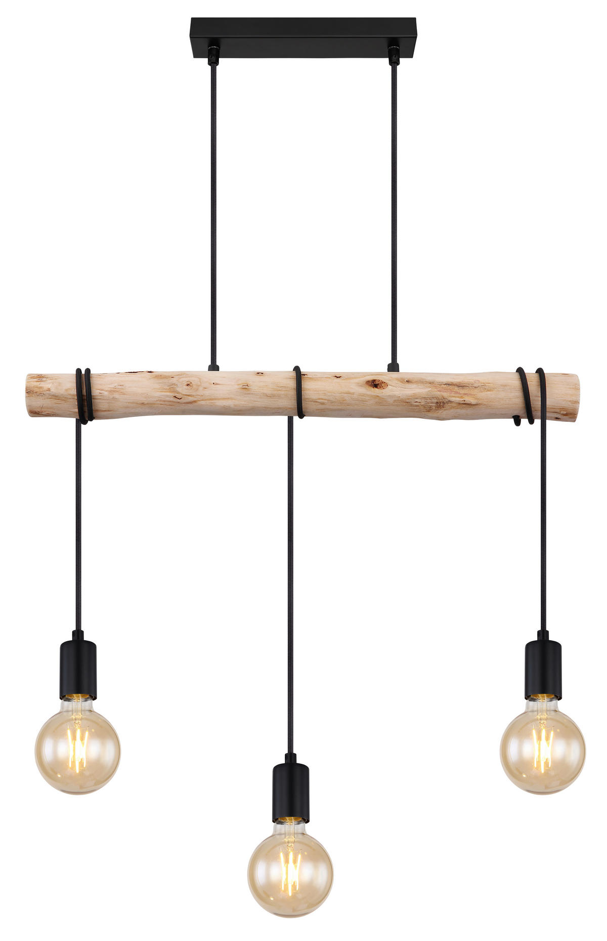 HÄNGELEUCHTE 60/5/120 cm   - Schwarz/Naturfarben, Natur, Holz/Metall (60/5/120cm) - Globo