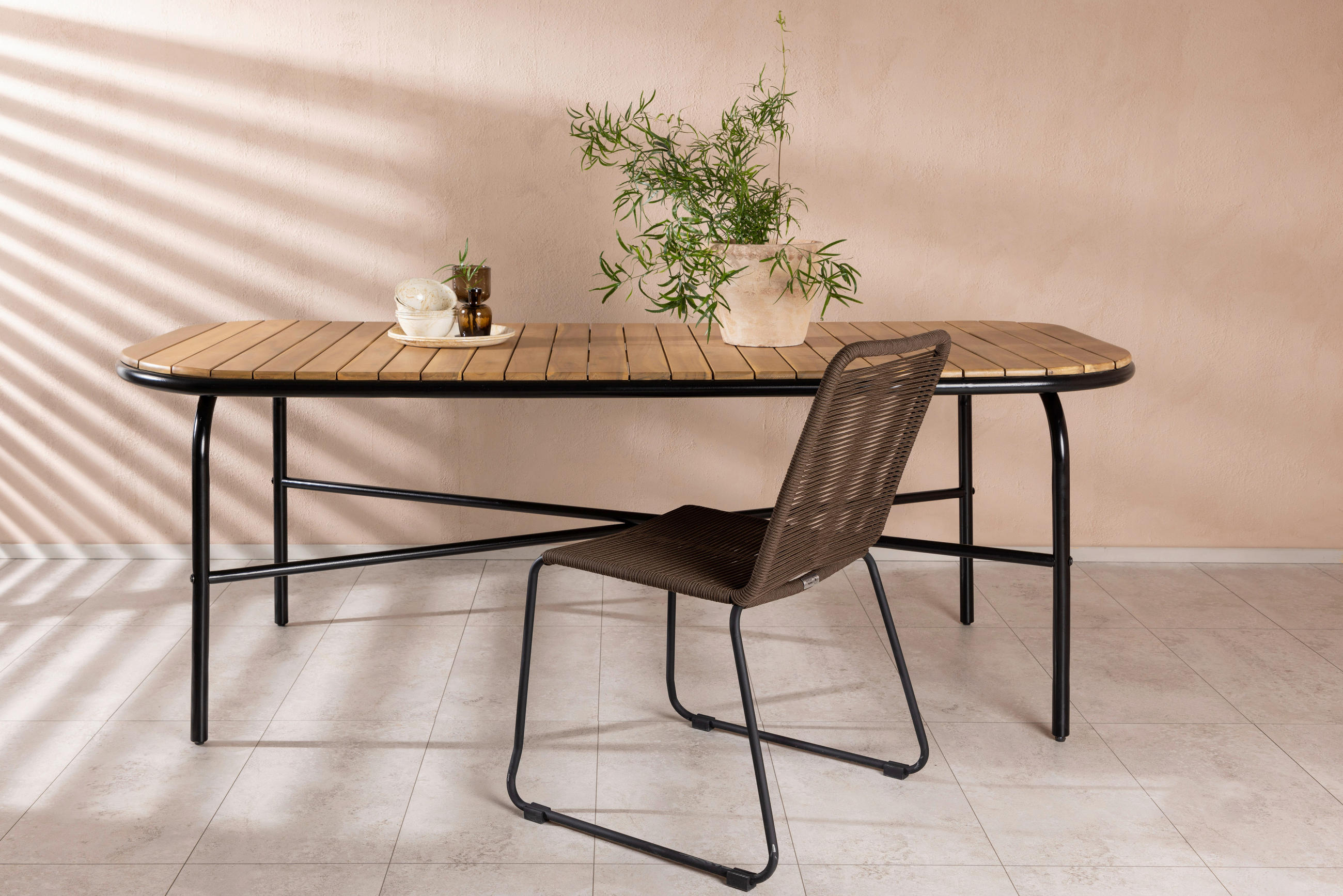 GARTENTISCH 200/90/75 cm Holz, Metall  - Schwarz, KONVENTIONELL, Holz/Metall (200/90/75cm) - Gardenson