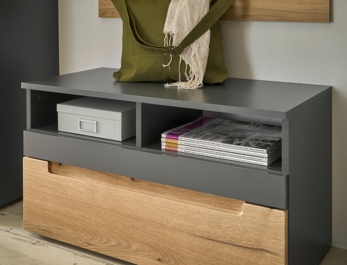 Garderobenbank Petra - Eichefarben/Anthrazit, Design, Kunststoff (80/130/36cm) - Livetastic