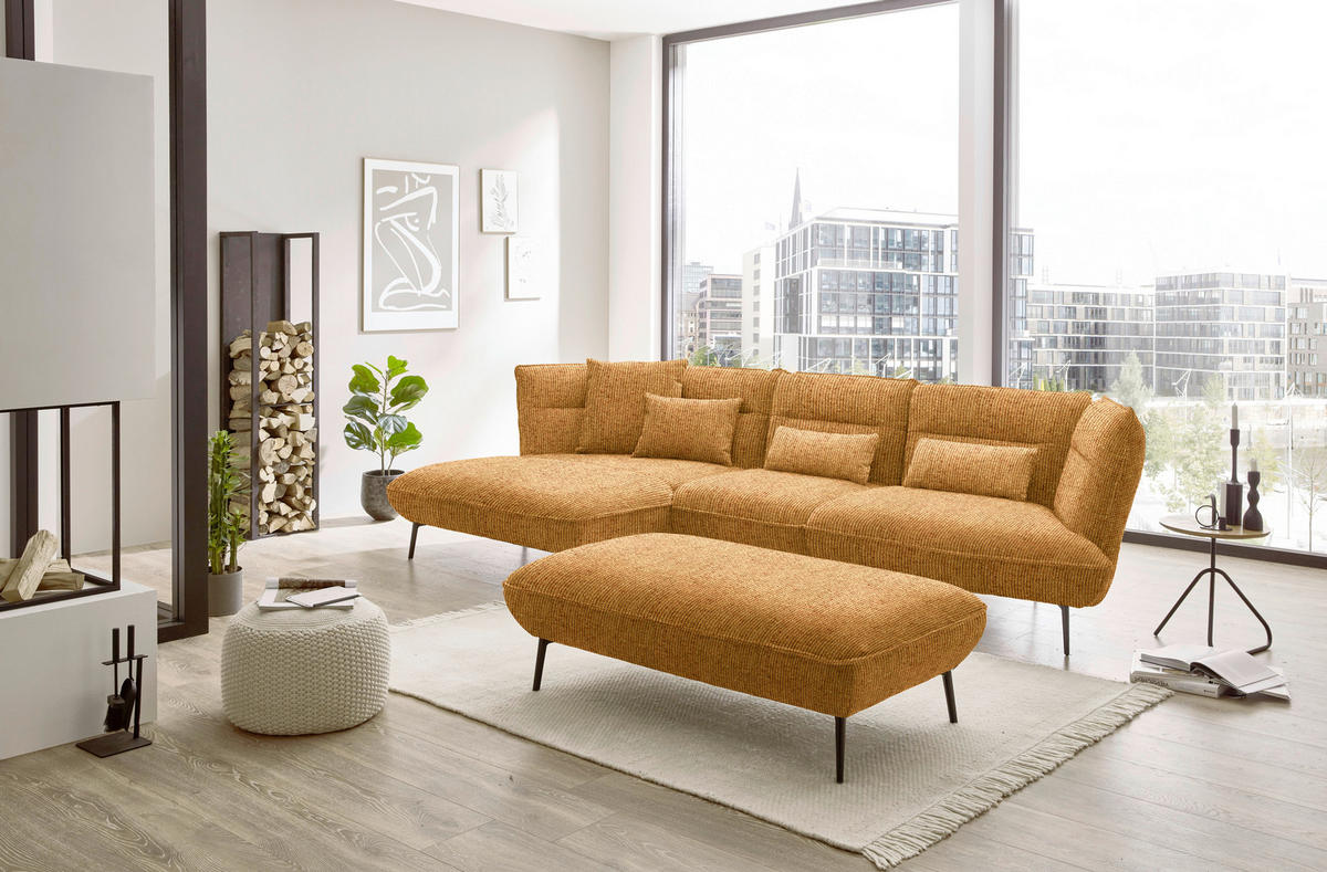 ECKSOFA in Flachgewebe Currygelb  - Currygelb/Schwarz, Design, Textil/Metall (153/339cm) - Moderano