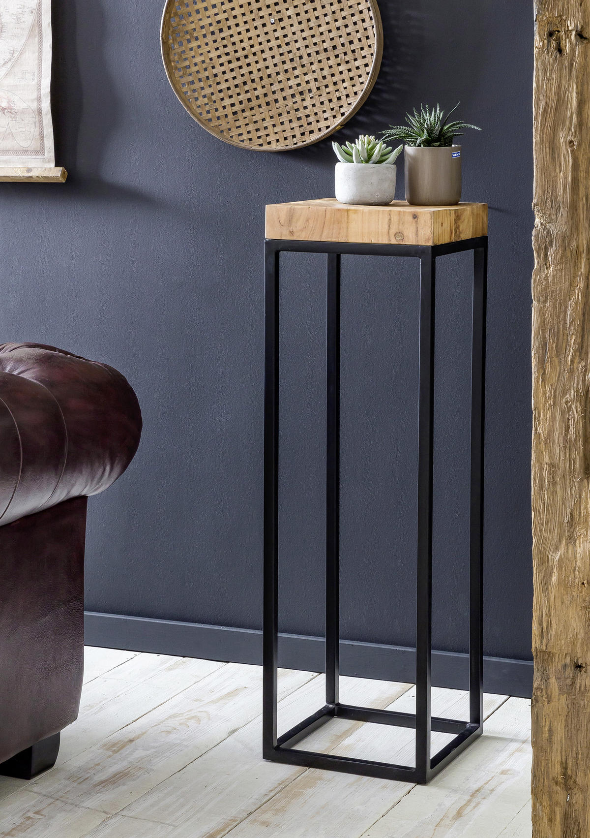 BEISTELLTISCH in Holz 30/30/97 cm  - Schwarz/Akaziefarben, Design, Holz/Metall (30/30/97cm) - MID.YOU