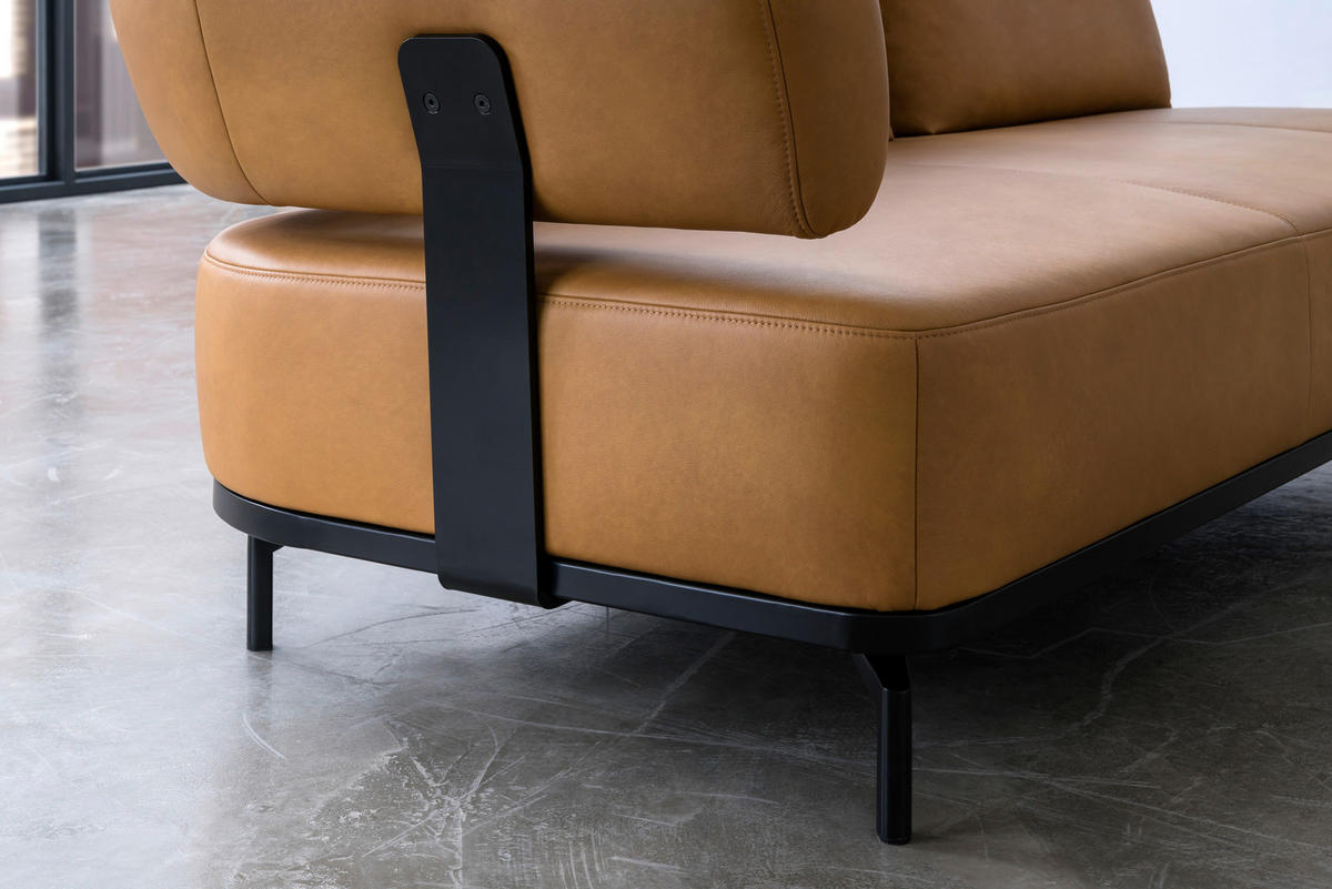 ECKSOFA in Echtleder Dunkelgelb  - Dunkelgelb/Schwarz, Design, Leder/Metall (282/222cm) - Dieter Knoll