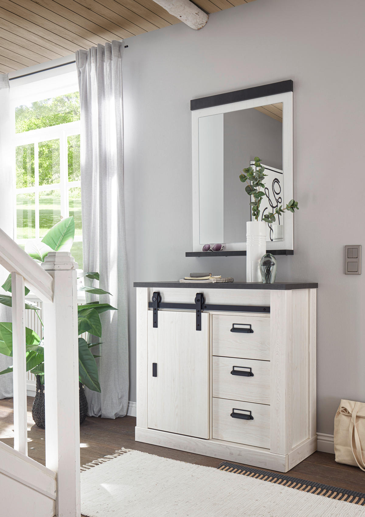 GARDEROBE 2-teilig  in 93/200/43 cm  - Anthrazit/Weiß, Design, Glas/Holzwerkstoff (93/200/43cm) - Modante
