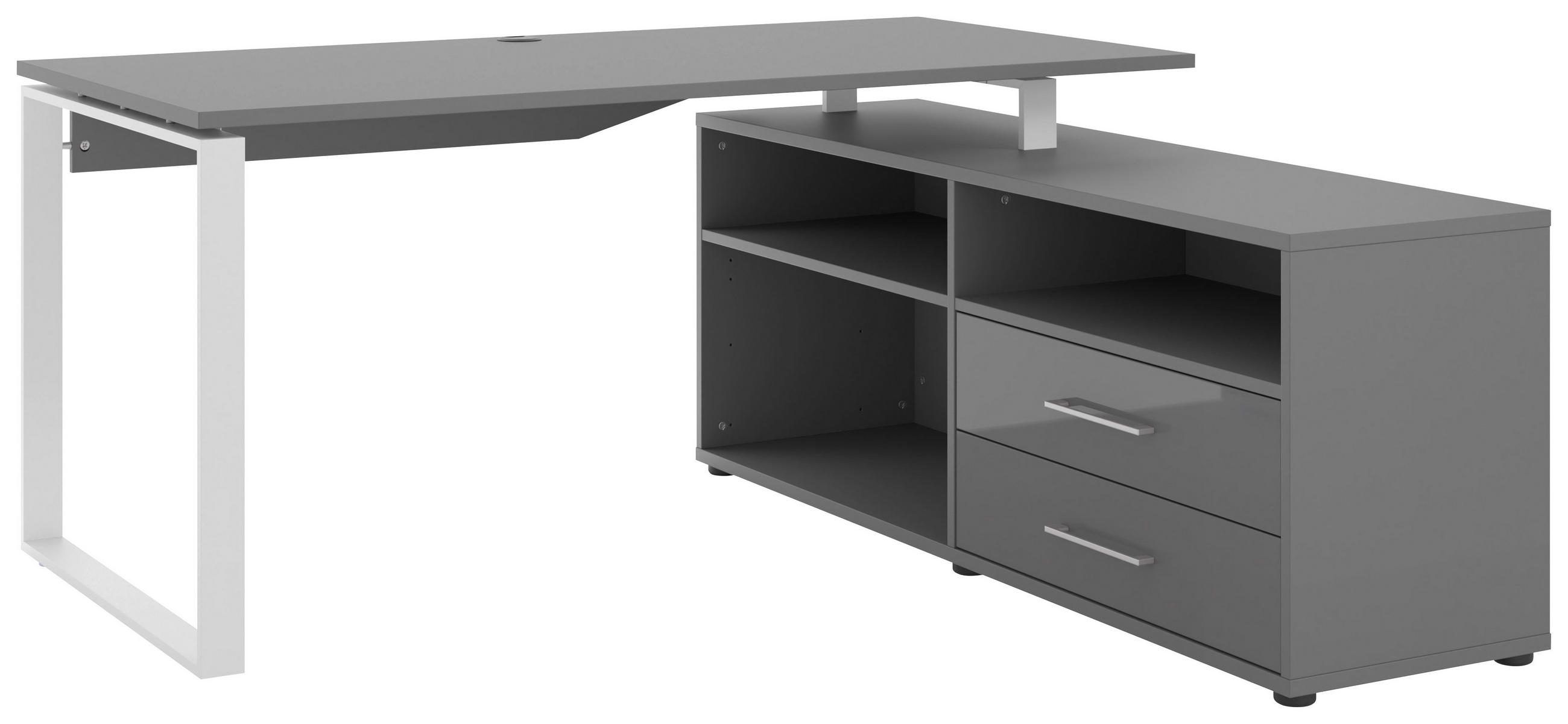 ECKSCHREIBTISCH 160/158/75 cm  in Weiß, Dunkelgrau  - Dunkelgrau/Weiß, Basics, Holzwerkstoff/Metall (160/158/75cm) - Novel