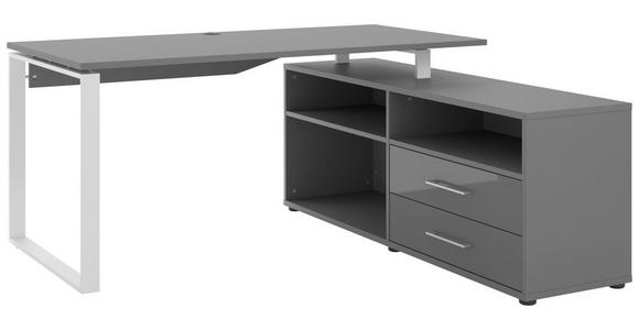 ECKSCHREIBTISCH 160/158/75 cm Weiß, Dunkelgrau Kabeldurchlass, Stauraum, seitenverkehrt montierbar  - Dunkelgrau/Weiß, Basics, Holzwerkstoff/Metall (160/158/75cm) - Novel