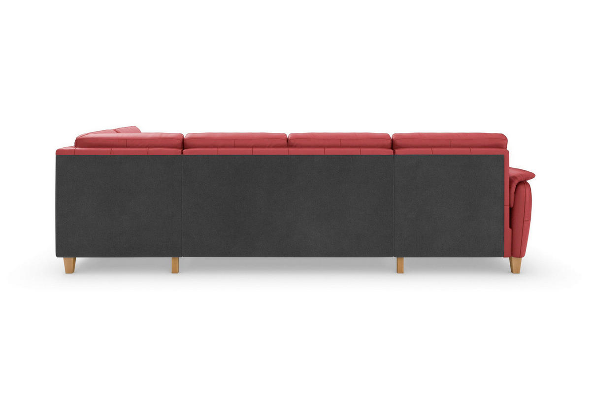 WOHNLANDSCHAFT PALMERA E in Echtleder Rot  - Eichefarben/Rot, Basics, Leder/Holz (163/308/212cm) - Sit & More