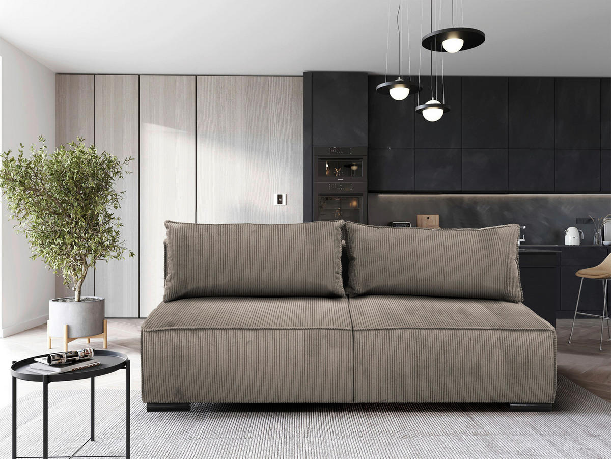 SCHLAFSOFA Struktur Hellbraun  - Hellbraun/Schwarz, Design, Kunststoff/Textil (202/90/99cm) - MID.YOU