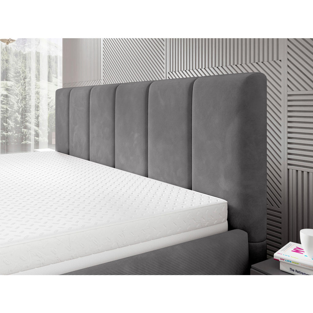 Thumbnail - home24 Polsterbett, Anthrazit, Holz, Birke, Sperrholz, 2-Zonen, 160x200 cm, Made in EU, FSC Mix, Lattenrost, gepolsterte...