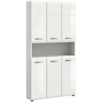 HOCHSCHRANK 90/185/30 cm  - Weiß Hochglanz/Silberfarben, MODERN, Holzwerkstoff/Kunststoff (90/185/30cm) - MID.YOU