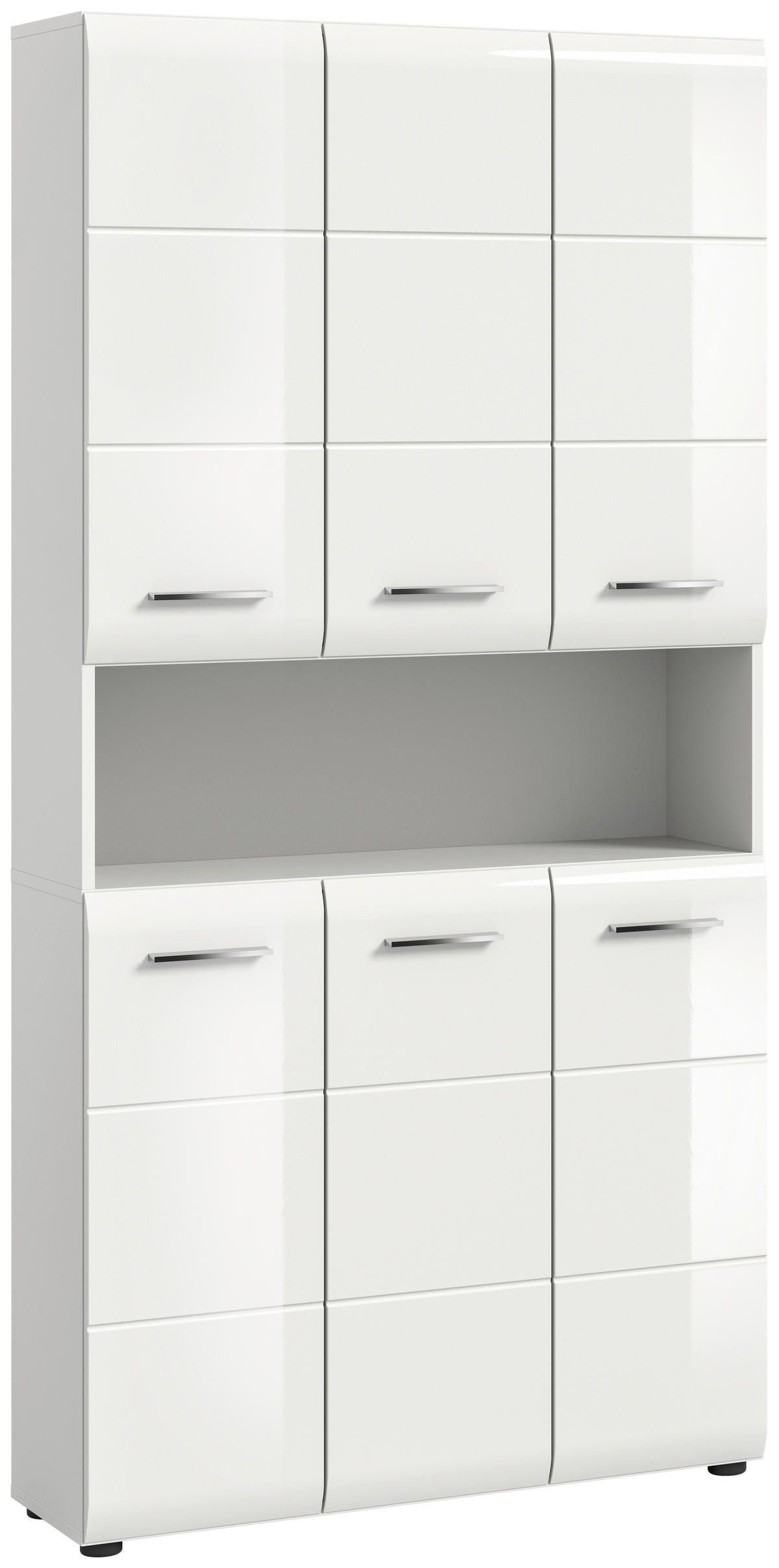 HOCHSCHRANK 90/185/30 cm  - Weiß Hochglanz/Silberfarben, MODERN, Holzwerkstoff/Kunststoff (90/185/30cm) - MID.YOU