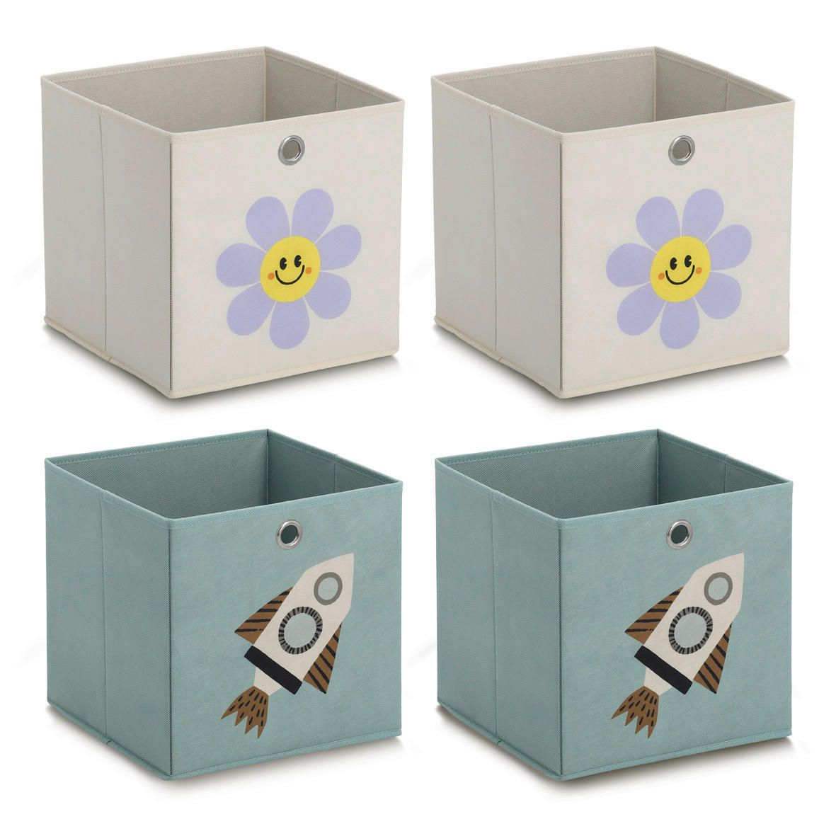 AUFBEWAHRUNGSBOX 4ER SET    28/28/28 cm  - Petrol/Creme, Basics, Textil (28/28/28cm) - Zeller Present