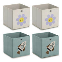 AUFBEWAHRUNGSBOX 4ER SET    28/28/28 cm  - Petrol/Creme, Basics, Textil (28/28/28cm) - Zeller Present