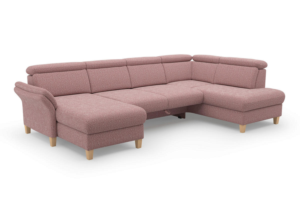 WOHNLANDSCHAFT GLENDALE E Aubergine Chenille  - Eichefarben/Aubergine, KONVENTIONELL, Holz/Textil (166/321/193cm) - Sit & More