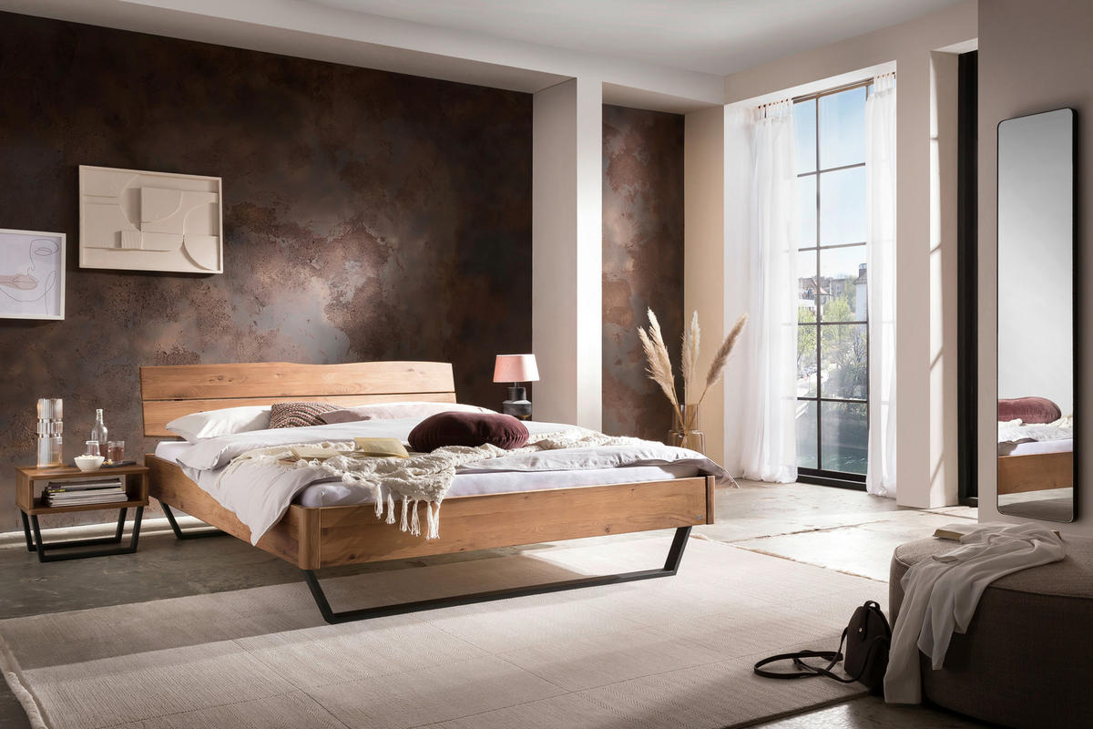 BETT 140/200 cm  in Wildeiche, Schwarz  - Wildeiche/Schwarz, Design, Holz/Metall (140/200cm) - Hasena