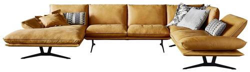 WOHNLANDSCHAFT Currygelb Echtleder  - Currygelb/Schwarz, Natur, Leder/Metall (155/359/217cm) - Dieter Knoll