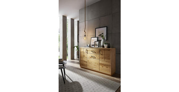 KOMMODE Wildeiche furniert, massiv Eichefarben - Eichefarben/Schwarz, KONVENTIONELL, Holz/Holzwerkstoff (140/88/40cm) - Linea Natura