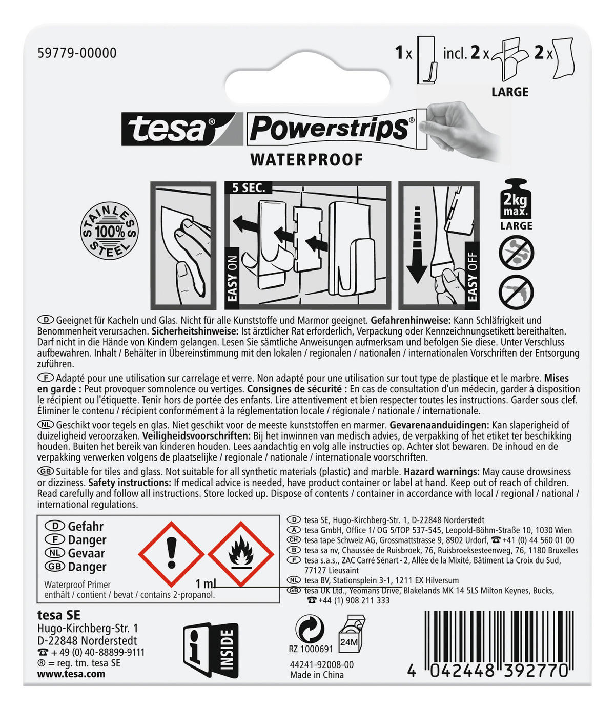 KLEBEHAKEN  in Edelstahlfarben  - Edelstahlfarben, Basics, Metall (2,8/6/1,6cm) - Tesa