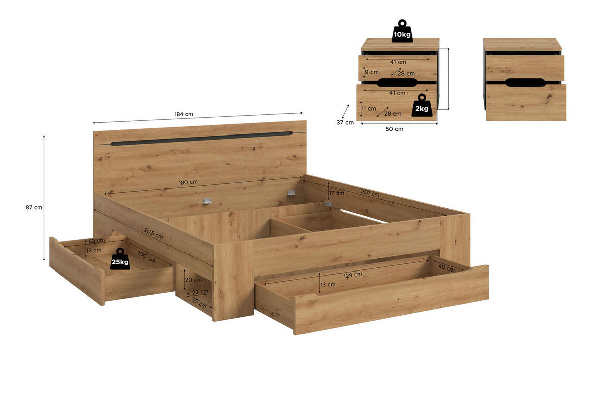 SCHLAFZIMMER Grau, Eiche Artisan  - Eiche Artisan/Grau, MODERN, Holzwerkstoff (284/87/205cm) - MID.YOU