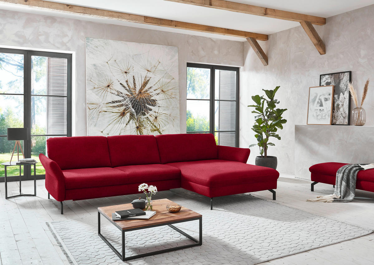 ECKSOFA in Velours Rot  - Rot/Schwarz, Design, Textil/Metall (306/179cm) - Beldomo System