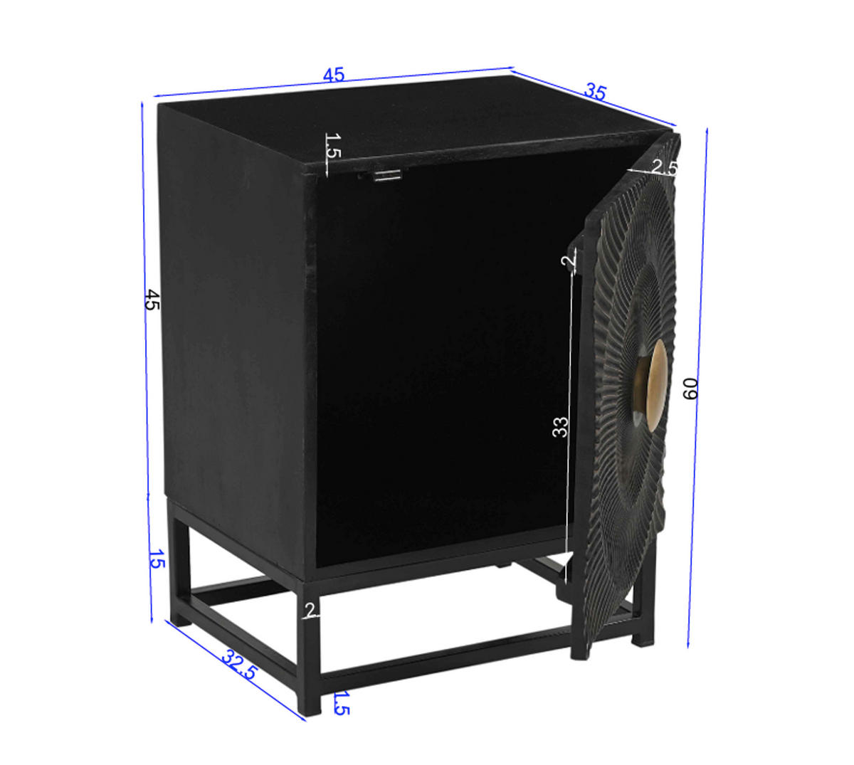 NACHTSCHRANK 45/60/35 cm Mangoholz massiv  - Goldfarben/Schwarz, Basics, Holz/Metall (45/60/35cm) - Livetastic