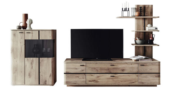 WOHNWAND in Anthrazit, Eichefarben 300/181/50 cm - Eichefarben/Anthrazit, KONVENTIONELL, Glas/Holzwerkstoff (300/181/50cm) - Cantus