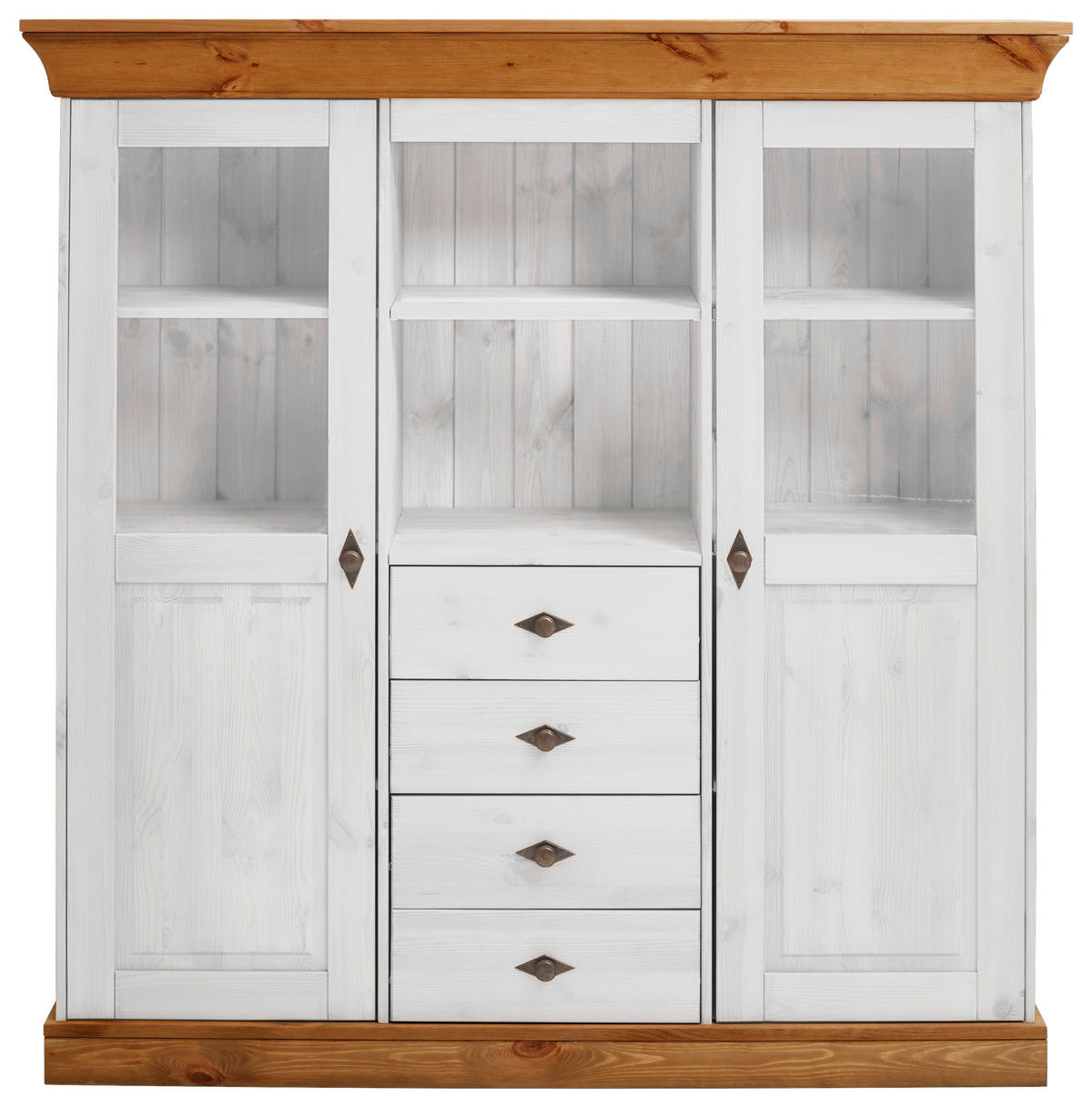 HIGHBOARD  in 143/145/45 cm  - Bernsteinfarben/Weiß, ROMANTIK / LANDHAUS, Glas/Holz (143/145/45cm) - Boxxx