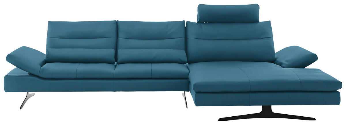 ECKSOFA in Echtleder Hellblau  342/158 cm  - Schwarz/Hellblau, MODERN, Leder/Metall (342/158cm) - Chilliano