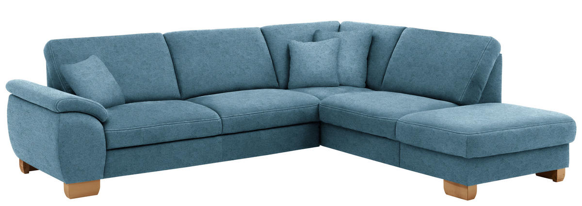 ECKSOFA in Mikrofaser Blau  286/236 cm  - Wildeiche/Blau, Natur, Holz/Textil (286/236cm) - Voleo