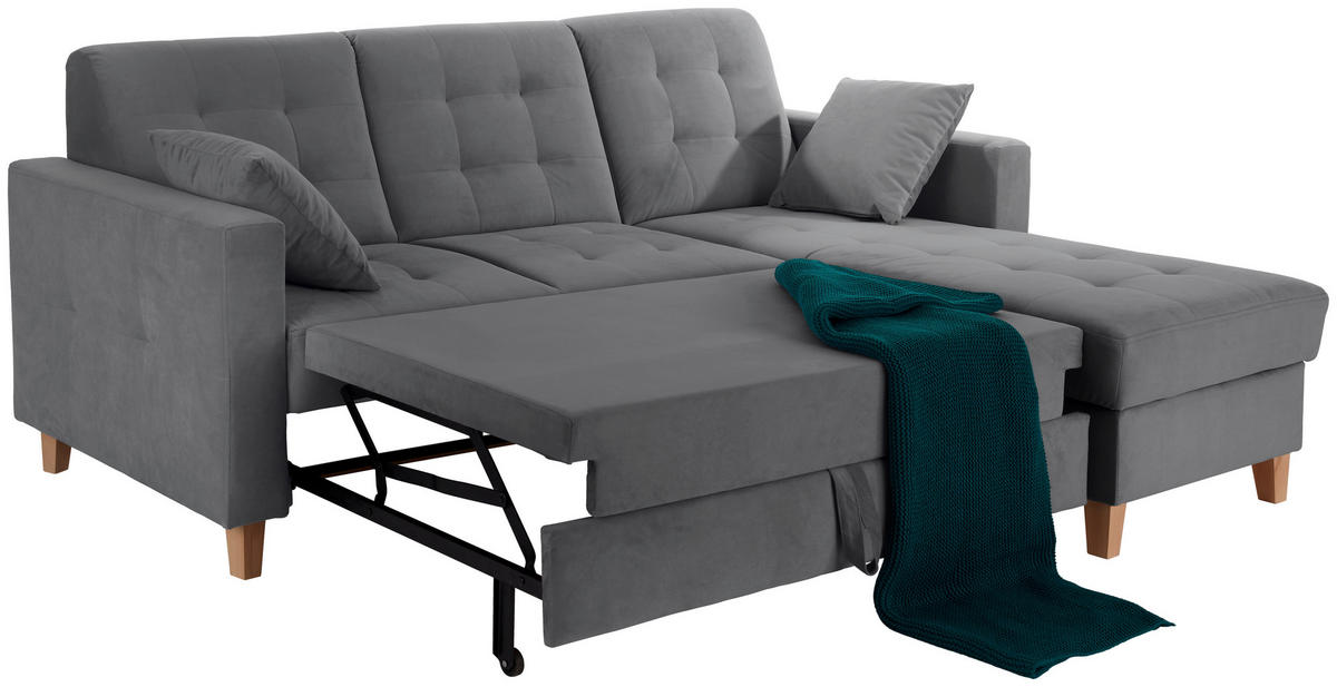 ECKSOFA Samt Dunkelgrau  - Dunkelgrau/Naturfarben, Design, Holz/Textil (231/160cm) - Livetastic