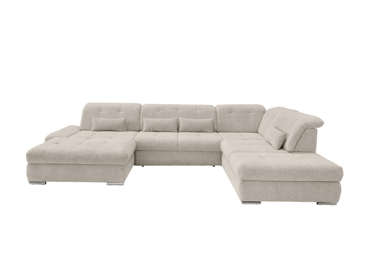 WOHNLANDSCHAFT in Chenille Beige  - Chromfarben/Beige, Design, Textil/Metall (195/376/254cm) - Livetastic