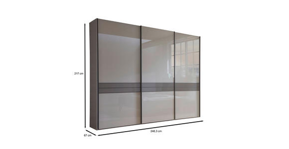 SCHWEBETÜRENSCHRANK in Braun, Grau - Schieferfarben/Braun, Design, Glas/Holzwerkstoff (250/217/67cm) - Dieter Knoll