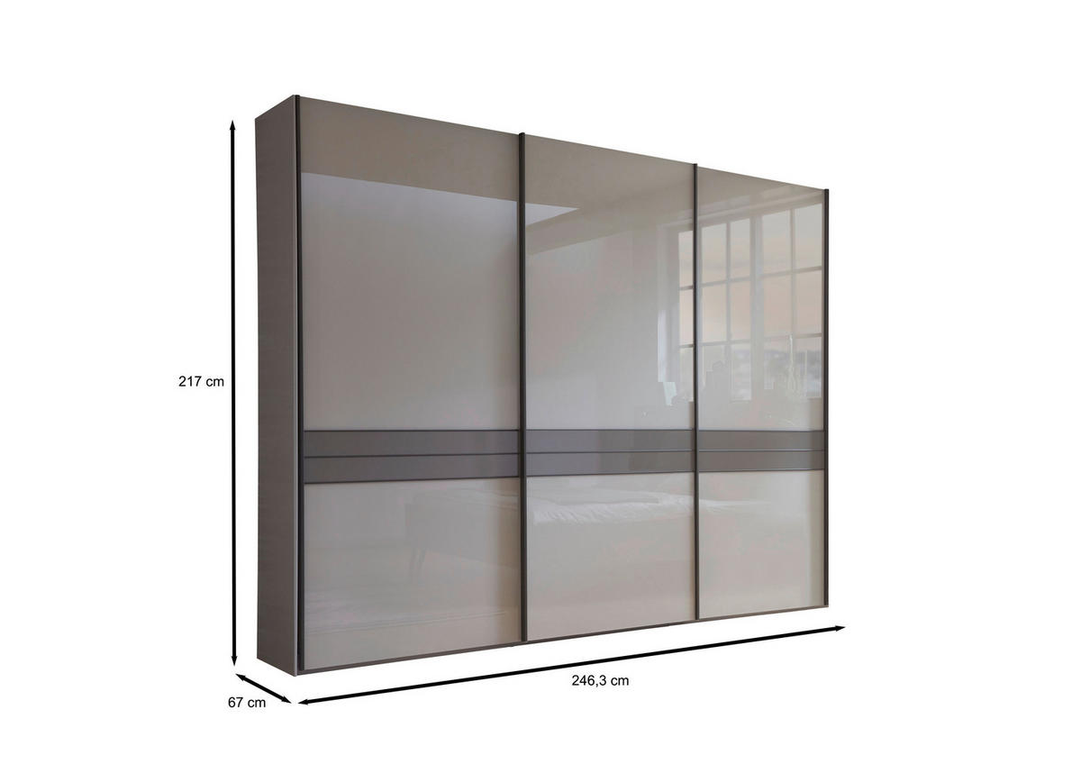 SCHWEBETÜRENSCHRANK in Braun, Grau  - Schieferfarben/Braun, Design, Glas/Holzwerkstoff (250/217/67cm) - Dieter Knoll