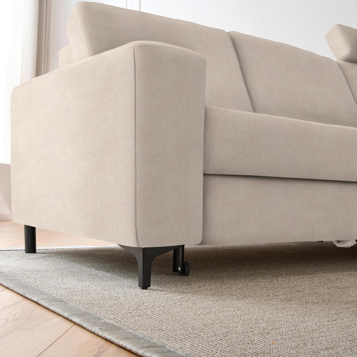 ECKSOFA in Velours Beige  - Beige/Schwarz, Konventionell, Textil/Metall (247/167cm) - Stylife