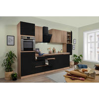 KÜCHENBLOCK 330 cm   in Eichefarben, Schwarz Hochglanz  - Schwarz Hochglanz/Eichefarben, Basics, Holzwerkstoff (330cm) - Respekta