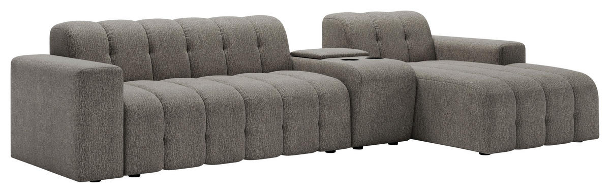 ECKSOFA Graubraun Chenille Stauraum, Getränkehalter  - Graubraun/Schwarz, MODERN, Kunststoff/Textil (299/150cm) - Milino