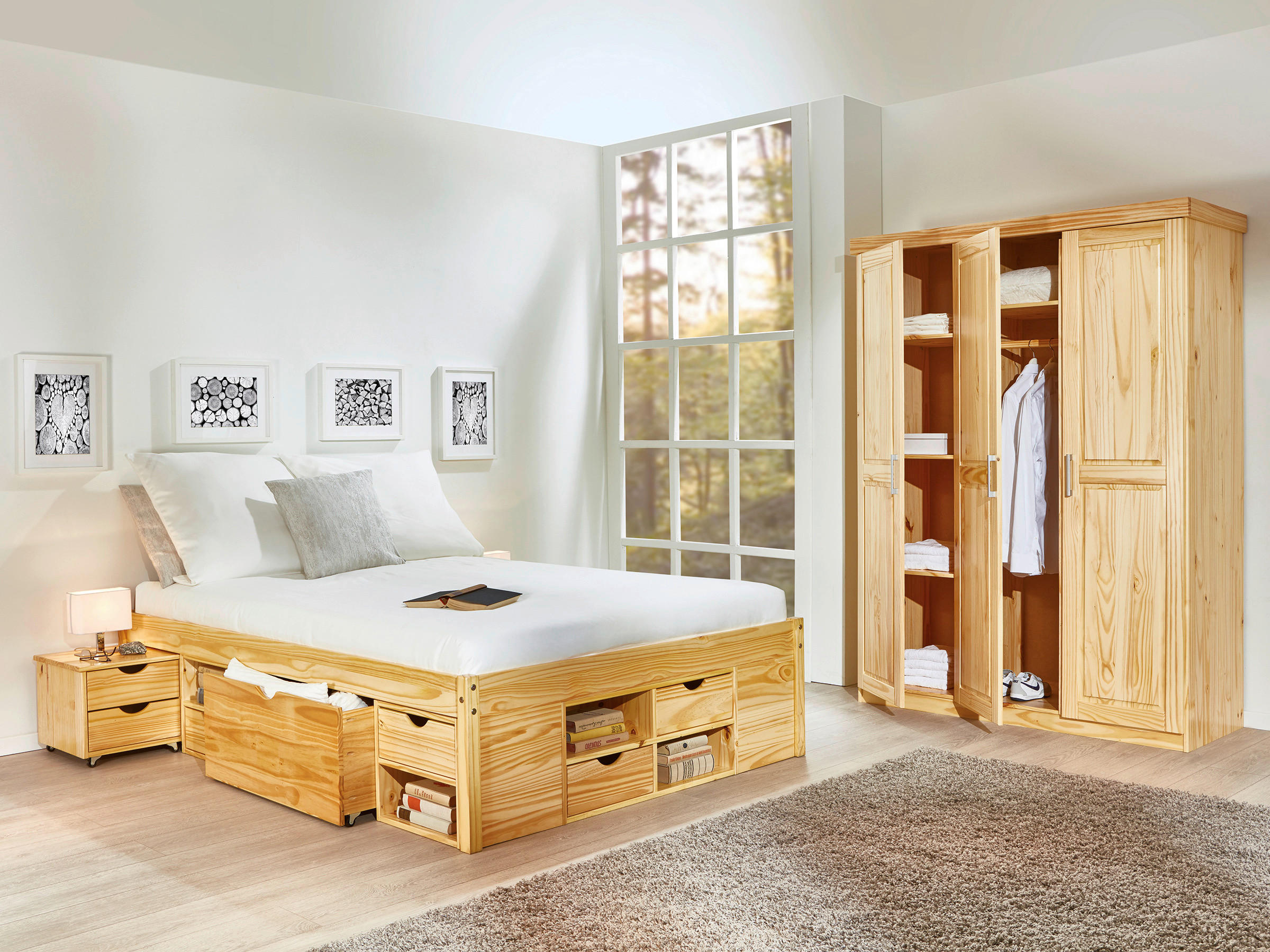 Stauraumbett Echtholz Massiv 140x200 Claas Kiefer Natur