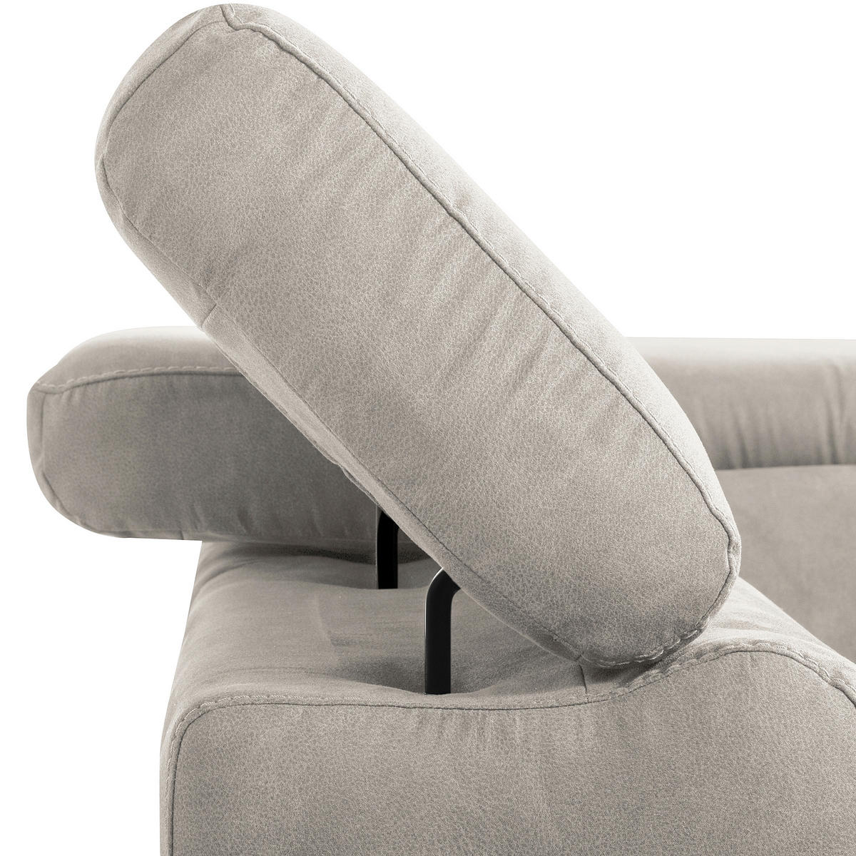 ECKSOFA SONO in Lederlook Hellgrau Armteilverstellung, Kopfteilverstellung  210/265 cm  - Hellgrau/Schwarz, Design, Textil/Metall (210/265cm) - Livetastic