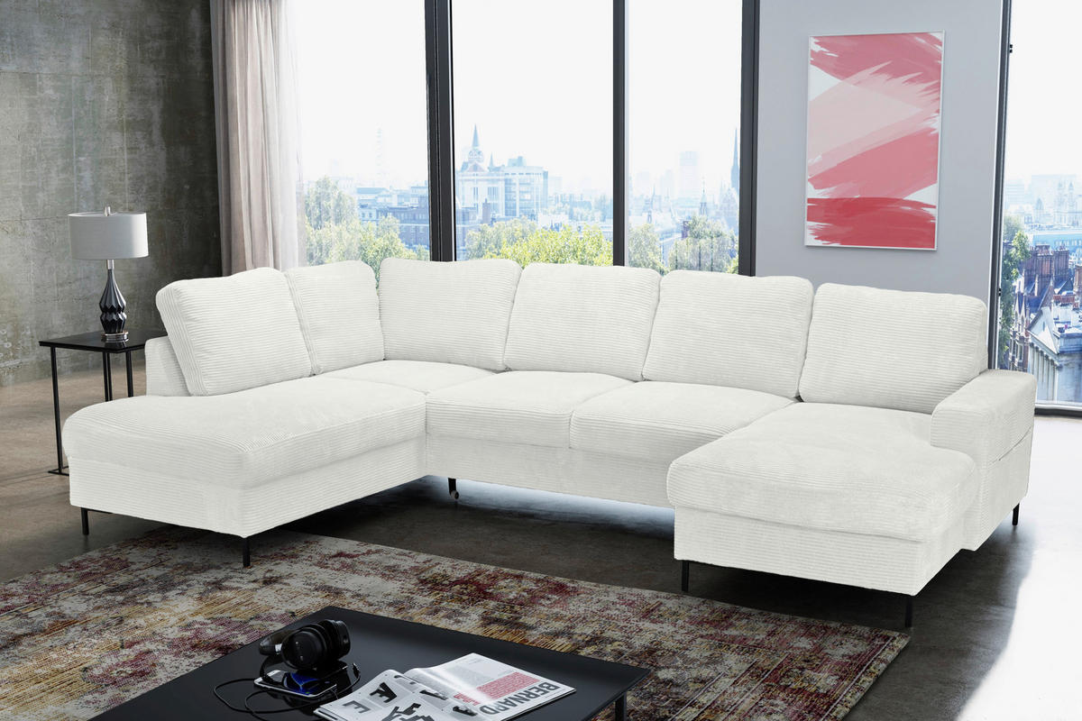 WOHNLANDSCHAFT Creme Cord  - Creme/Schwarz, KONVENTIONELL, Textil/Metall (197/303/148cm) - Carryhome
