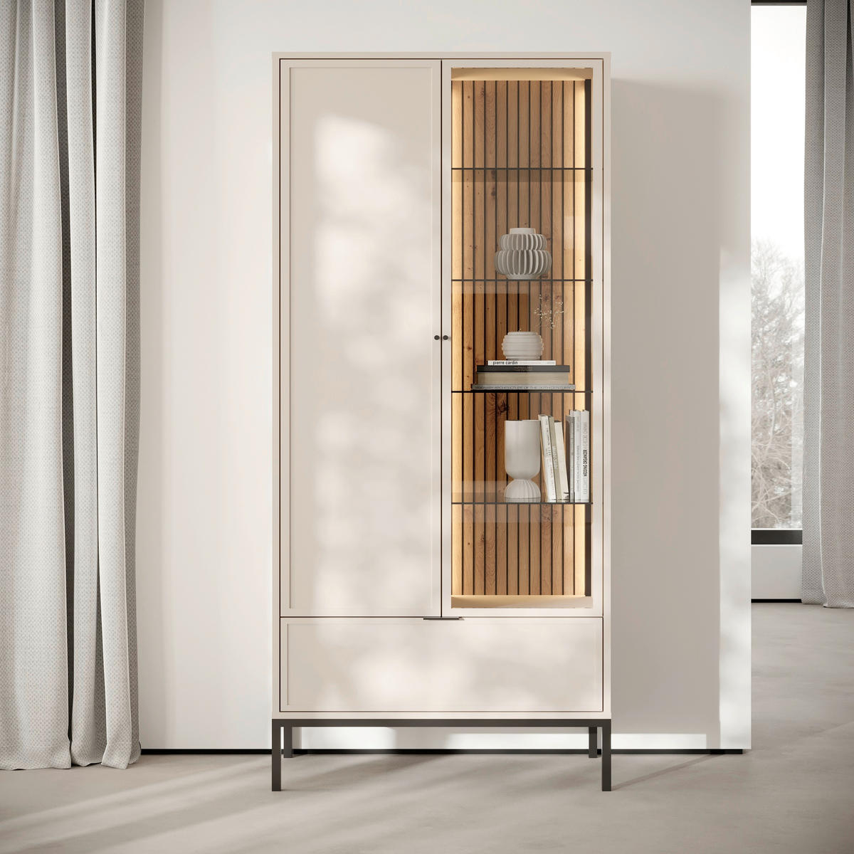 VITRINE  in Kaschmir  - Kaschmir/Schwarz, Design, Glas/Holzwerkstoff (76/183,7/40cm) - MID.YOU