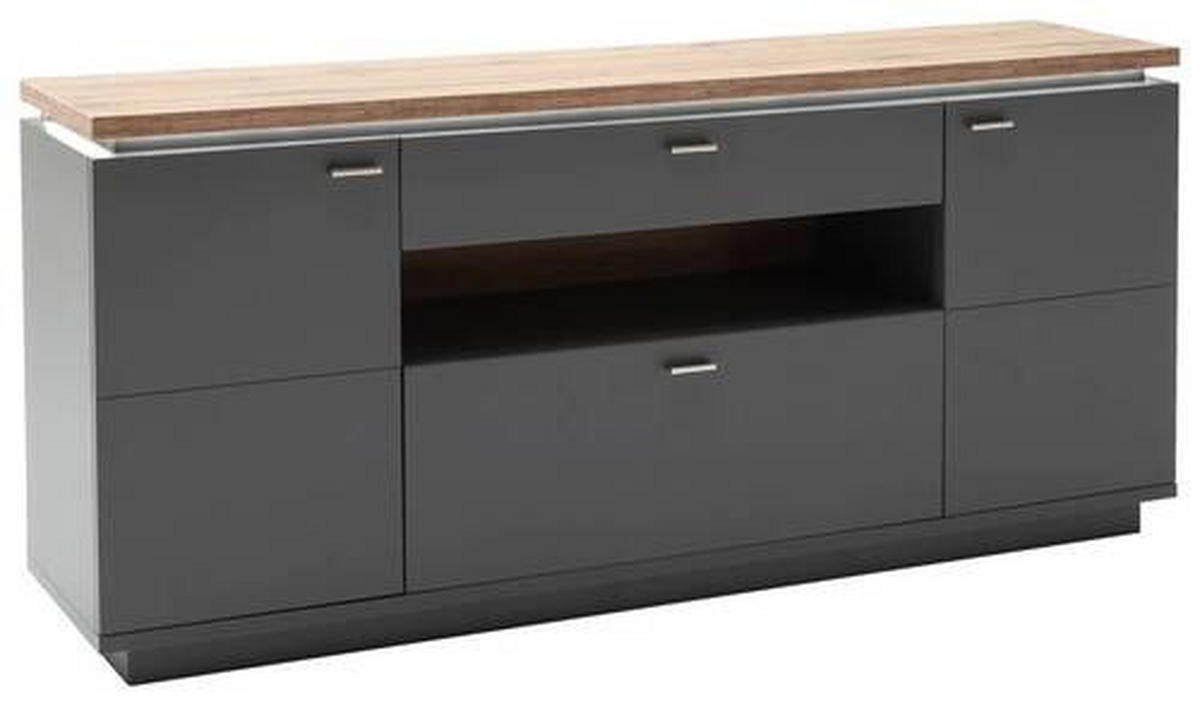 SIDEBOARD Neapel Neapel Eiche Wotan, Grau  180/81/44 cm  - Eiche Wotan/Grau, Design, Holzwerkstoff/Metall (180/81/44cm) - Stylife