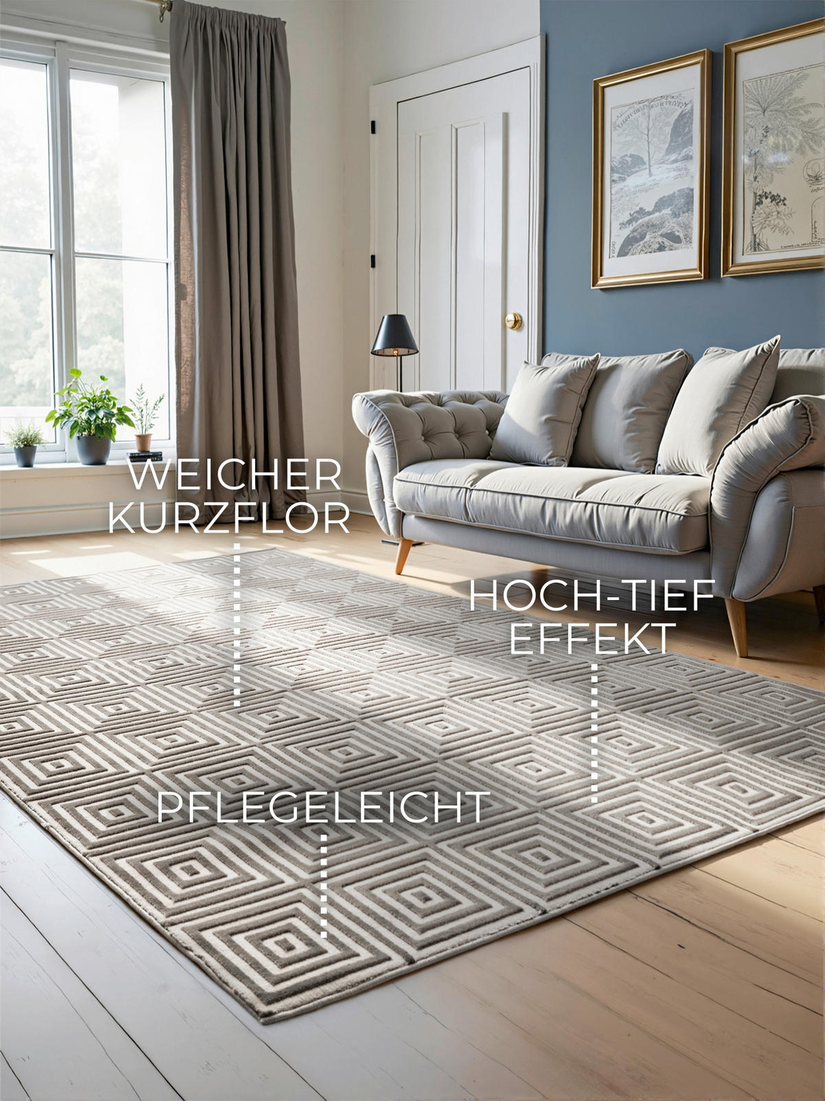 TEPPICH 200/280 cm Perles Grau, Weiß rechteckig  - Weiß/Grau, Basics, Kunststoff (200/280cm) - Elle Decoration