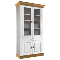 VITRINE  in massiv Kiefer Weiß, Laugenfarbig  - Laugenfarbig/Weiß, ROMANTIK / LANDHAUS, Glas/Holz (108/202/45cm) - Boxxx