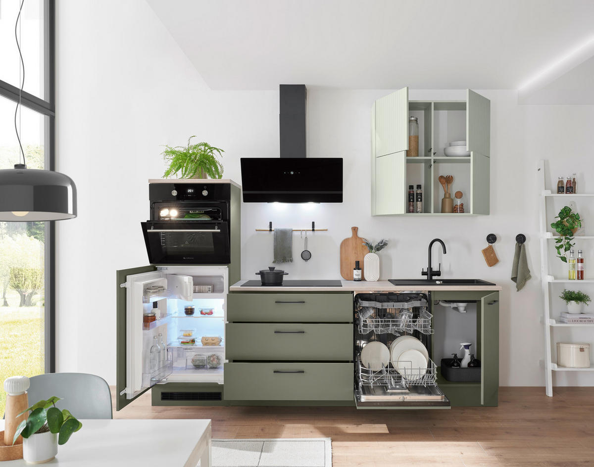 KÜCHENLEERBLOCK 260 cm   in Mintgrün, Grün  - Beige/Schwarz, Design, Holzwerkstoff/Metall (260cm) - MID.YOU