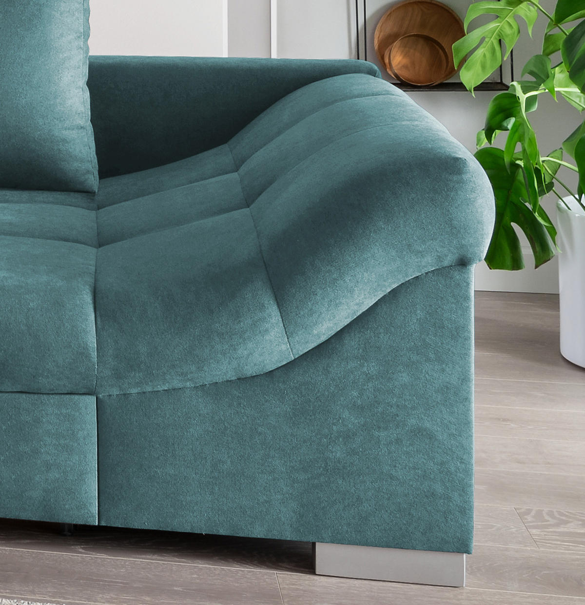 ECKSCHLAFSOFA in Petrol Textil   - Silberfarben/Petrol, Design, Holz/Textil (202/298cm) - MID.YOU